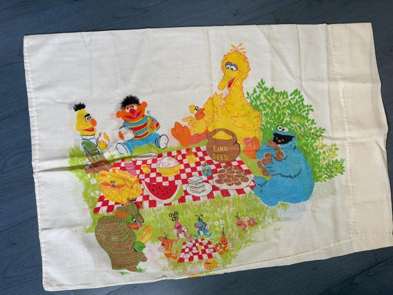 Vintage Sesame Street Pillowcase Pair, Picnic, Bert, Ernie