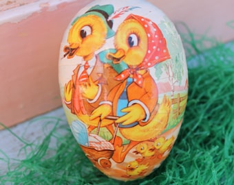 Vintage Cardboard Paper Mache Easter Egg Container, Made in Western Germany, Duck Couple