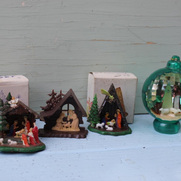 Vintage Nativity Sets - Plastic, Instant Collection, Set of Four, Christmas, (Ornament)