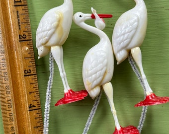 Vintage Plastic Stork with Chenille Stem, Three Storks, Old Stock