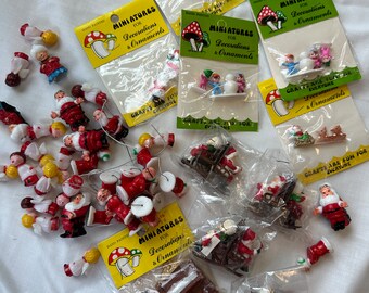 Vintage Christmas Miniature Craft Plastic Figures, 50 Assortment, Santa, Snowman, Etc