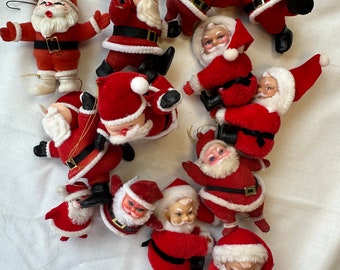 Vintage Santas Flocked, Baker's Dozen for Crafting or Decoration