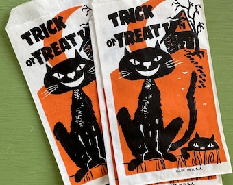 Vintage Halloween Trick or Treat Paper Bag, Smaller for Treats, ONE, Black Cat