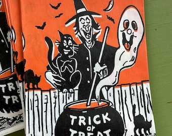 Vintage Halloween Trick or Treat Paper Bag, Smaller for Treats, ONE, Witch and Cauldron