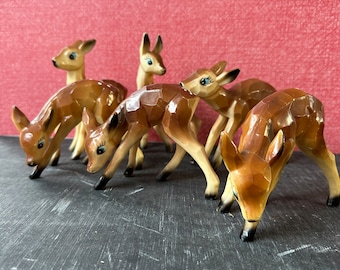 Vintage SET of SIX mid century style plastic deer, Christmas, Herd