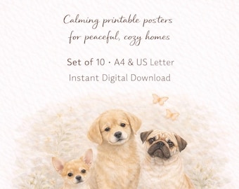 Arte de pared emocional de perros de acuarela gentiles • Juego imprimible de 10