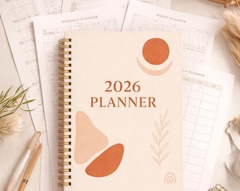 Planificador minimalista bohemio 2026 / Imprimible (diario, semanal y mensual) (A4)