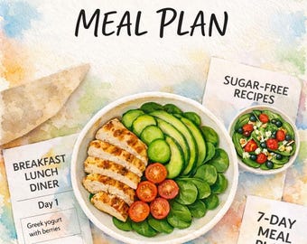 Plan de comidas saludables bajas en calorías (libro electrónico): Recetas sin azúcar y planificador de 7 días (inglés/francés)