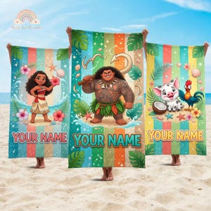 Custom Moana Beach Towel, Moana Pua Maui Bath Towel, Moana Characters Tropical Towel, Summer Towel, Disneyland Beach Towel, Moana 2 Movie image 1