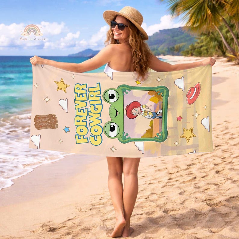 Jessie Forever Cowgirl Pool Towel, Jessie Toy Story Beach Towel, Bath Towel, Summer Vacation, Gift For Music Fan, Retro Toy Friends Bild 1