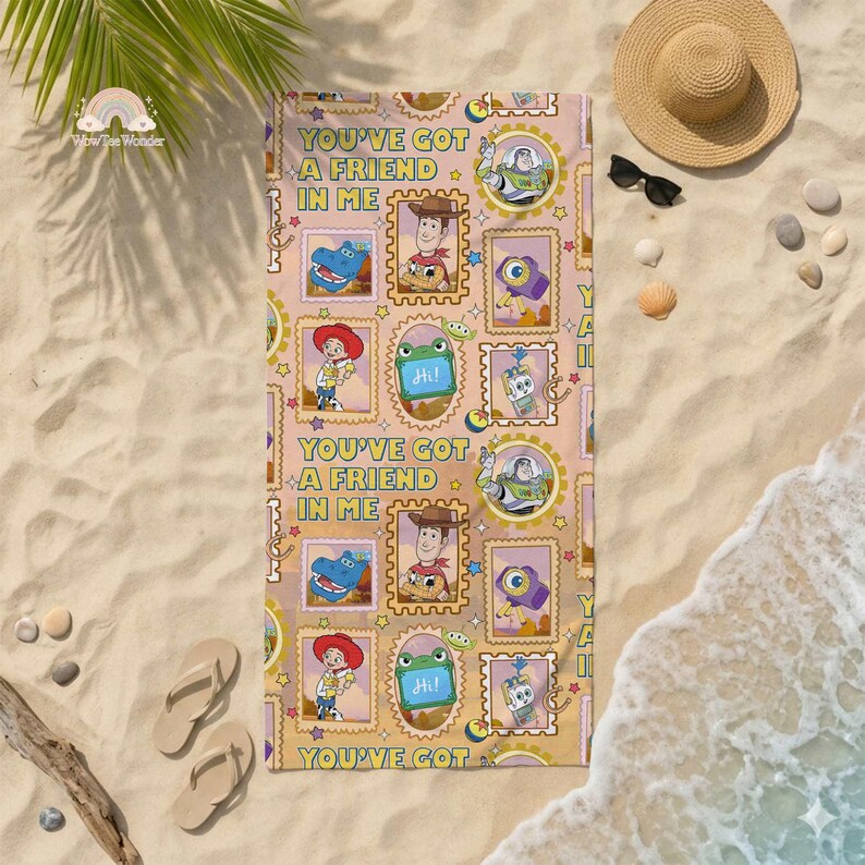 Toy Story 5 Beach Towel, Gift For Music Fan, Toy Friends Pool Towel, Nostalgic Toy Story 5 Inspired, You've Got a friend in me Gift image 3
