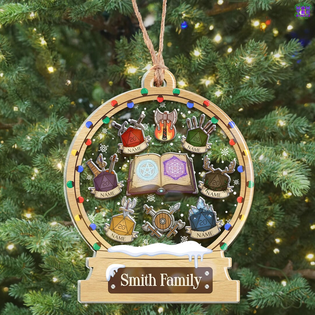 Personalized Dungeons and Dragons Ornament, D20 Family Shaker Ornament