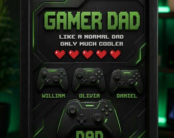 Custom Gaming Dad Frame, Personalized Dad Wooden Frame, Custom Kid'S Names Gamer Wooden Sign, Gaming Hand Play Wood Sign, Father'S Day Gift