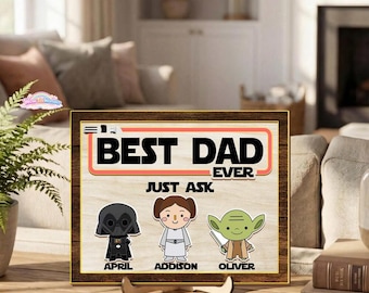 StarWars Dad Frame Personalized With Kids Names, Best Dad Ever Custom Desk Picture Frame Decor, Father’s Day Gift For Dad