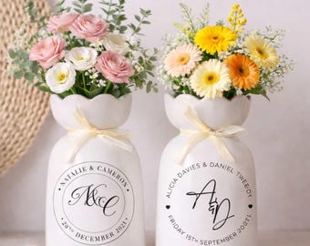 Custom Ceramic Wedding Flower Vase, Personalized Initials and Date Wedding Vase, Anniversary Gift, Wedding Gift for Newlywed