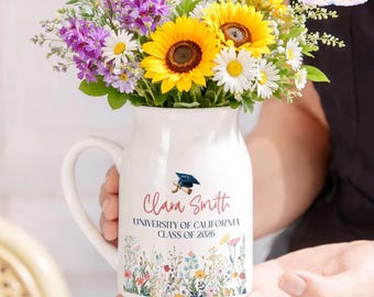 Personalized Graduation Ceramic Flower Vase, Graduation Floral Vase, Graduation Day, Class Of 2026 Gift,College Grad Gift,Daughter Grad Gift