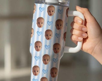 Baby Face Tumbler, Custom Baby Photo 40oz Tumbler with Handle Gifts forDad Father's Day Custom Photo Travel Mug Custom Photo Cup Gift