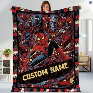 Personalized Superhero Blanket, Custome Spiderman Fleece Blanket, Spiderman Birthday Theme Party Blanket, Spiderman Blanket For Boys Girls