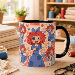 Raggedy Ann mok, vintage poppenkoffiekopje, patchwork figuurtje cadeau, cadeau voor mama, retro kinderkamerdecoratie
