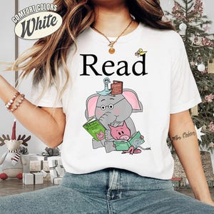 Cute Read Book Shirt, Elephant Piggie Pigeon Shirt, Teacher Librarian Shirt, Book Lover Shirt, Children&#39;s Books Characters, Back To School