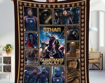 Personalized Guardians Of The Galaxy Team Blanket, Star Lord Rocket Racoon Baby Groot Flecce Blanket, Superhero Throw Blanket Couch Sofa