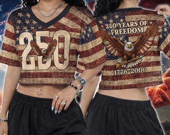 Jersey America 250Th Anniversary Crop Top Football, Patriotic Eagle, 4Th Of July Shirt, 250 Years Of Freedom Shirt