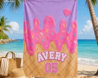 Personalized Ice Cream Drip Baseball Beach Towel, Drip Beach Towel, Pool Towel, Team Gifts, Youth Baseball Gift, Boys Girls Birthday Gift