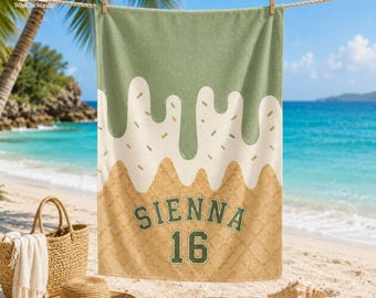 Custom Baseball Drip Beach Towel,ersonalized Ice Cream Drip Baseball Beach Towel,Baseball Ice Cream Drip,Baseball Gifts For Players Birthday