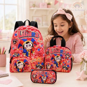 Custom Digital Circus Pomni Backpack Bundle, The Amazing Digital Circus Theme School Bag with Lunch Bag and Pencil Case