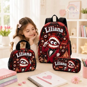 Custom Caine Backpack Set, The Amazing Digital Circus Theme School Bag with Lunch Bag and Pencil Case for Students