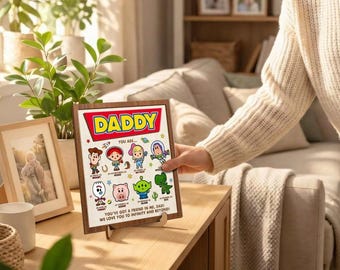 Daddy Frame, Dad Story Gift Personalized Family Decor, Custom Kids Names Father Day Frame, Cute Cartoon Keepsake, Custom Frame for Him
