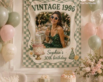 Personalized Birthday Party Decor, Custom Vintage Photo Birthday Party Background, 30th Birthday Banner, 30th Birthday Tapestry, Backdrop