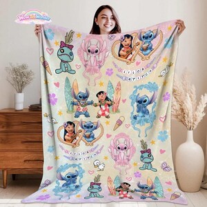 Coquette Bows Lilo & Stitch Blanket, Cute Stitch Disneyland Blanket, Ohana Means Family Stitch Blanket, Birthday Girl Gift Blanket afbeelding 3