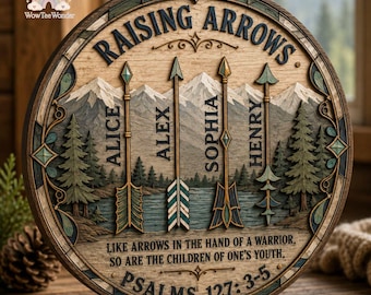Personalized Raising Arrows Sign with Kids Names, Christian Dad Wooden Hanging Sign, Psalm 127:3-5 Family Wall Decor Gift, Fathers Day gift