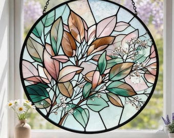 Botanical Stained Glass Suncatcher: Wildflower Window Hanging, Colorful Floral Glass Art, Gift for Mom