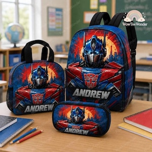 Personalized Optimus Prime Transformers Back to School Backpack - Decepticons - Kids School Bag - Book Bag or Set With Lunchbox