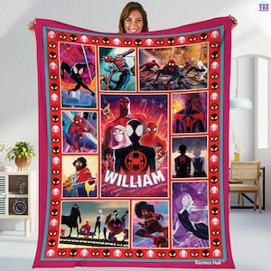 Personalized Spiderman Across The Spider Verse Blanket, Spiderman Fleece Blanket, Custom Superhero Blanket, Spiderman Birthday Theme Party