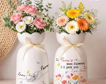 Personalised If … were flowers I’d we’d pick you Mum Nanna Grandma Home Wildflower Blossom Vase Floral Ceramic Small Vase Jug Birthday
