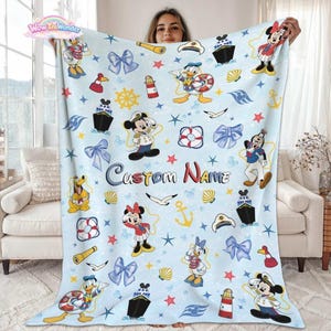 Personalized Mickey Cruise Fleece Blanket, Disneyland Mickey Blanket, Mickey Mouse Birthday Gifts, Mickey Coquette Bows Fleece Blanket image 1