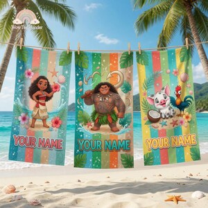 Custom Moana Beach Towel, Moana Pua Maui Bath Towel, Moana Characters Tropical Towel, Summer Towel, Disneyland Beach Towel, Moana 2 Movie image 2