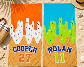 Personalized Baseball Towel, Custom Name Ice Cream Donut Sports Throw for Him Her, Fun Baseball Player Gift, Aesthetic Sweet Treat Towel