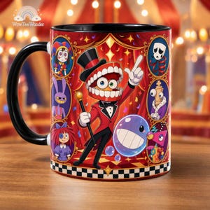 The Amazing Digital Circus Mug, Pomni Caine Kinger Cast Ceramic Coffee Cup, Gamer Friend Gift, Kawaii Horror Gift for Her