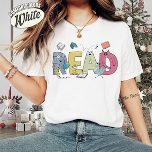 Cute Read Book Shirt, Elephant Piggie Pigeon Shirt, Teacher Librarian Shirt, Book Lover Shirt, Children&#39;s Books Characters, Back To School