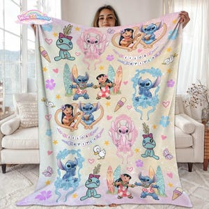 Coquette Bows Lilo & Stitch Blanket, Cute Stitch Disneyland Blanket, Ohana Means Family Stitch Blanket, Birthday Girl Gift Blanket afbeelding 4