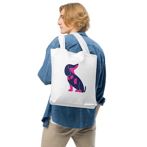 Colorful Dachshund Tote – Pink & Purple Dog Cotton Bag for Everyday Use
