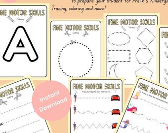 PreK Fine Motor Skills Practice, Tracing, Cutting (PDF & JPG)