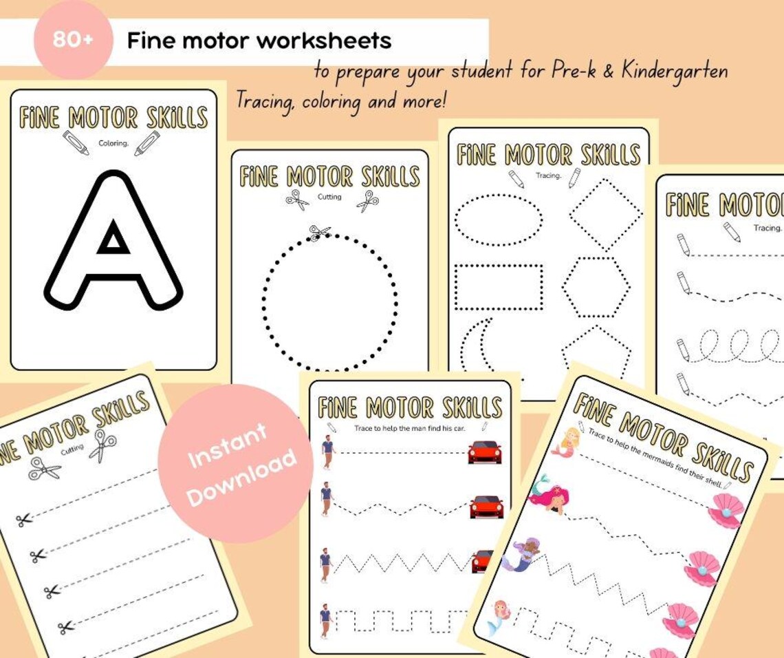 Prek Fine Motor Skills Practice, Tracing, Cutting (PDF & JPG) - Etsy