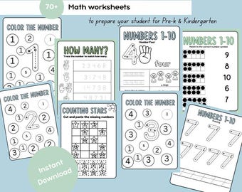 Pre-K/Kindergarten Math Worksheets: Early Learning Starter Pack (Digital Download)