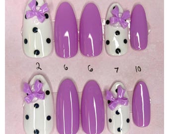 Lavender Polka-Dot Press On Nails (S/M)