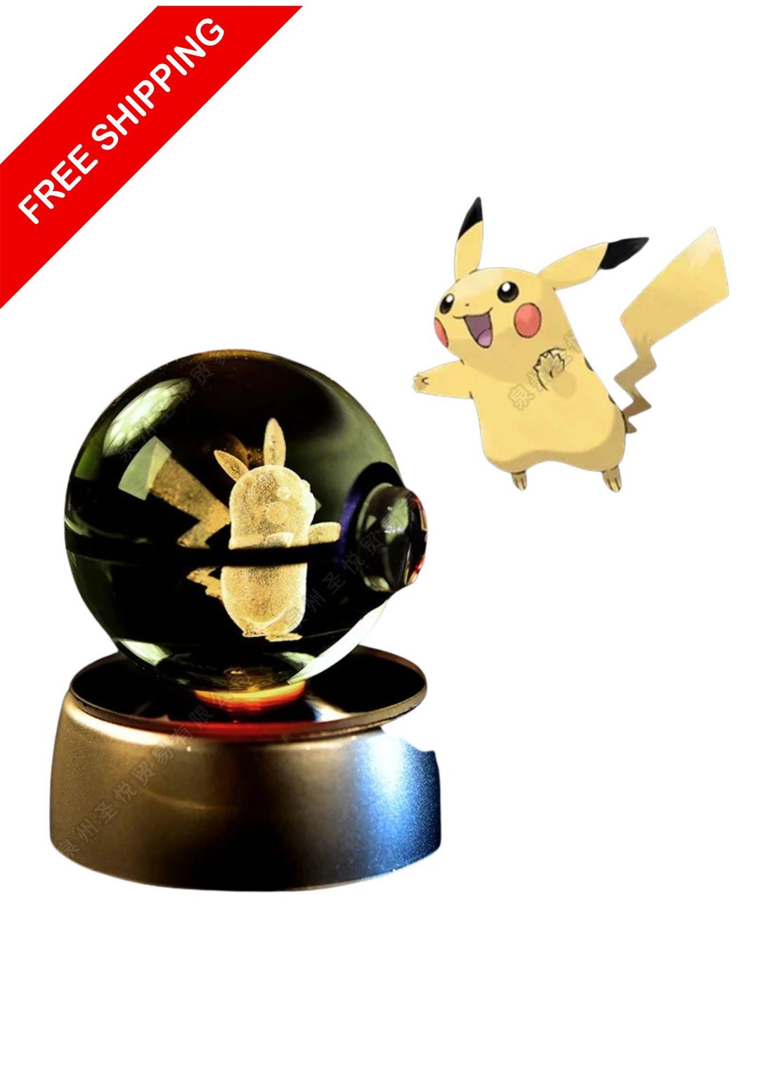 Pikachu 3D Crystal Figure With LED Base – Laser Engraved Pokémon Gift ...